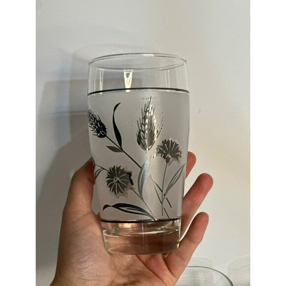 VTG Libbey Glass Company Silver Wild Flower Set of Three Flat Tumbler Glasses - Picture 3 of 5